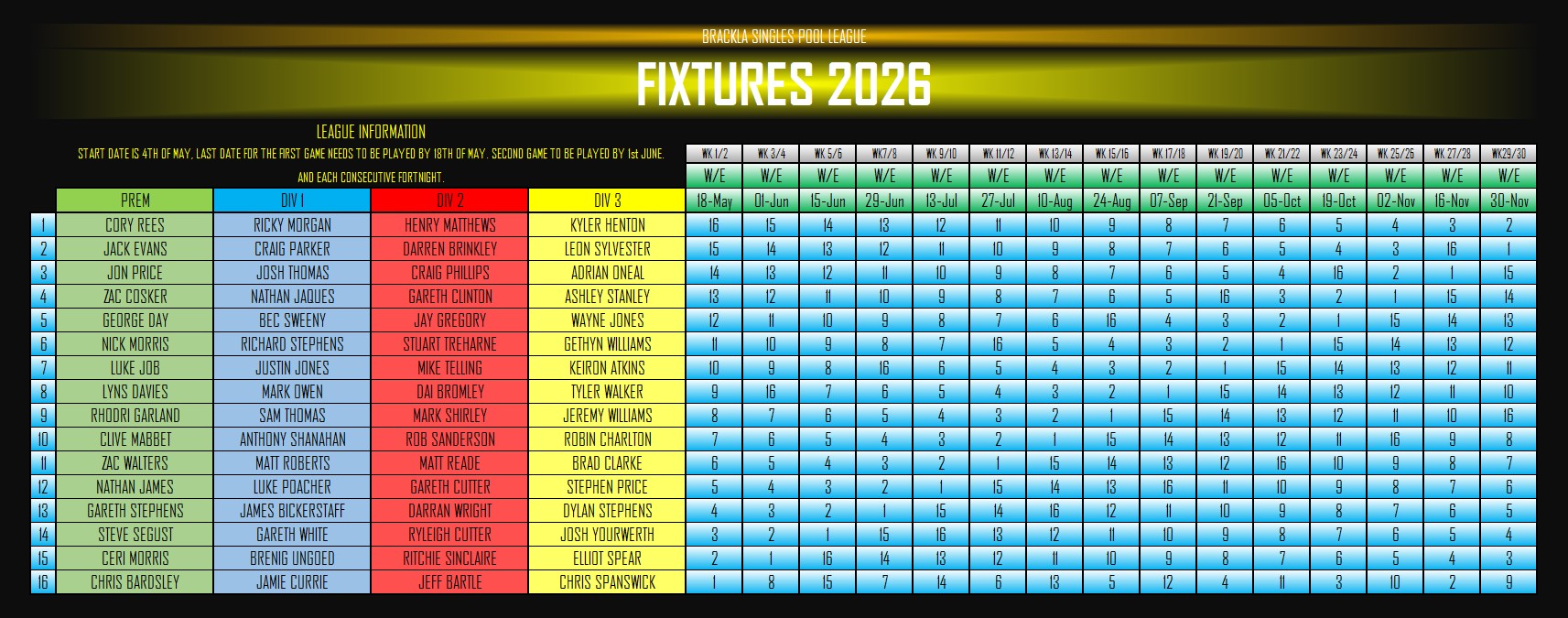 Fixtures Schedule
